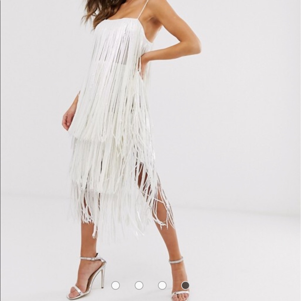 White sequin fringe dress